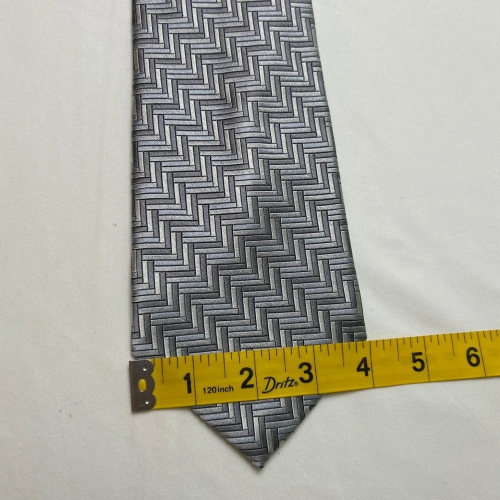 Cezani Mens Silk Woven Basketweave Geometric Necktie OS Grey Silver Business